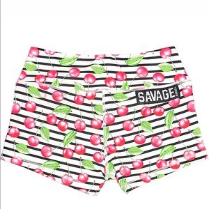 Savage Barbell cherry bomb booty shorts
